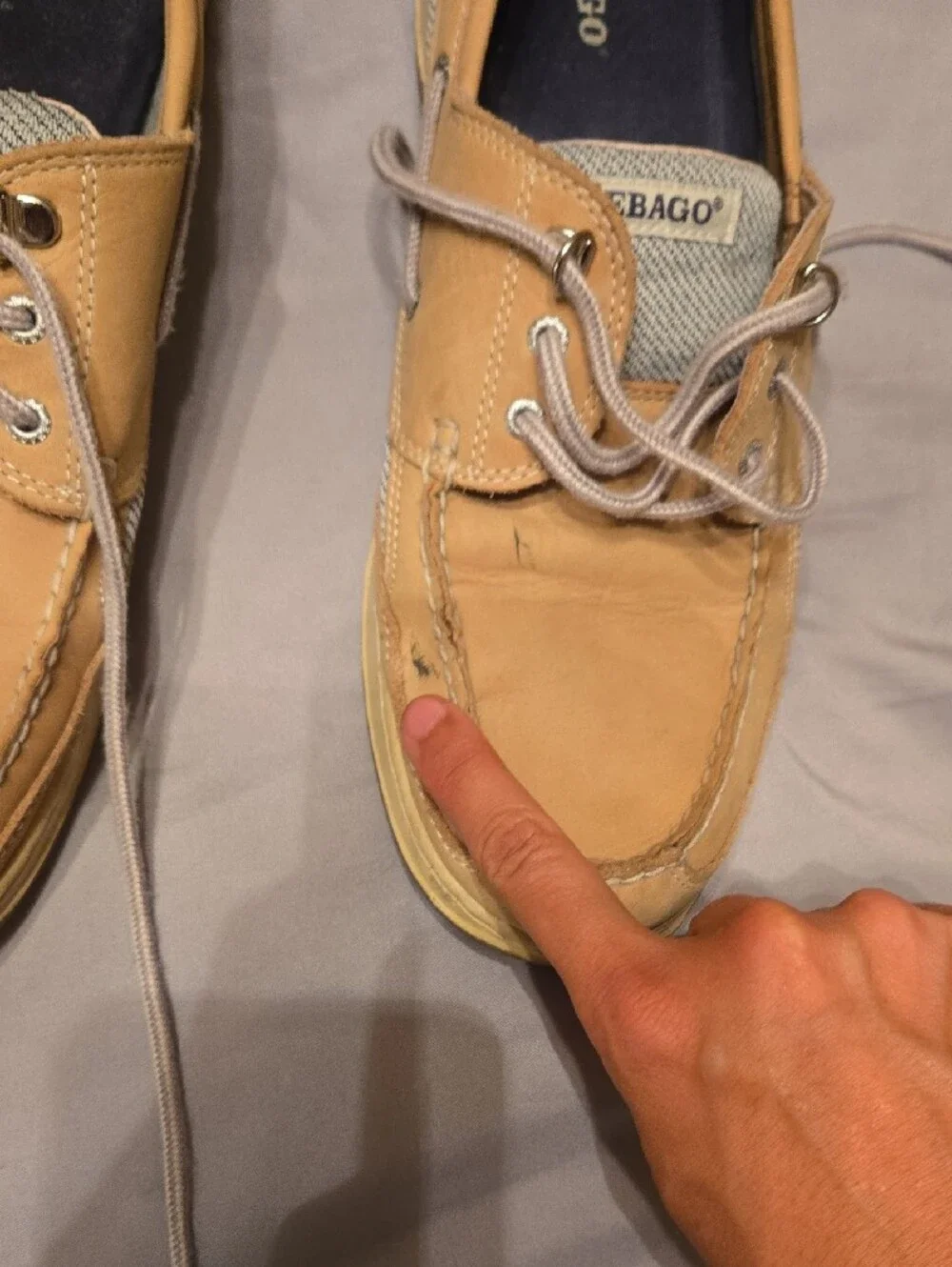 Sebago Tan Leather Moc Toe Boat Shoes